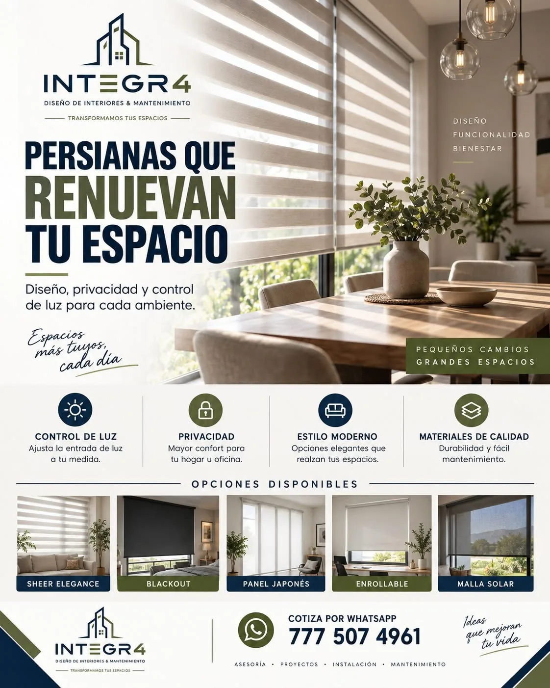Persianas modernas para control de luz